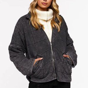Forever 21 Quilted Zip Jacket - Charcoal